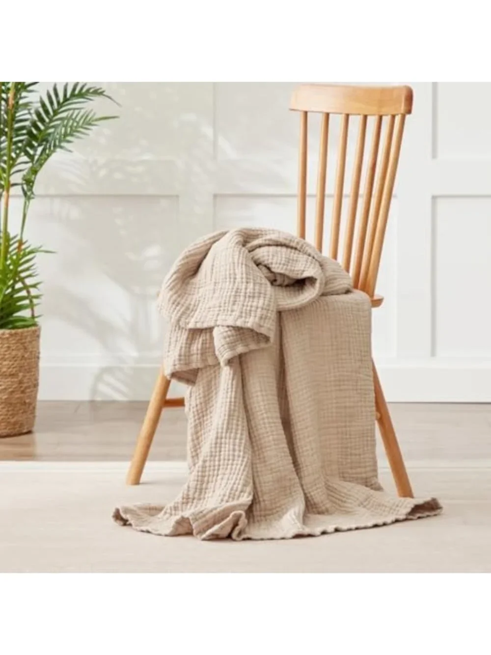 Cozy 100% Cotton Muslin Throw Blanket, 6-Layer, 50x60, Soft Beige Home Decor